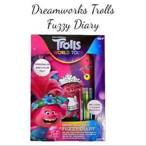 NIB DREAMWORKS TROLLS WORLD TOUR COLOR YOUR OWN FUZZY DIARY